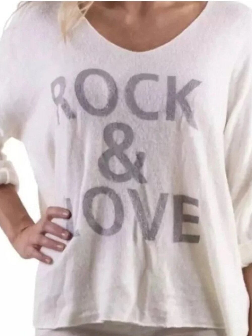 NWT Gigi Moda Rock & Love Glitter Glamour Italian Sweater White Silver 0/S